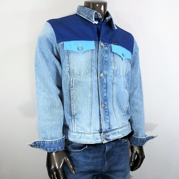 Calvin Klein 3 tone Blue Jeans Jacket - Picture 3 of 5